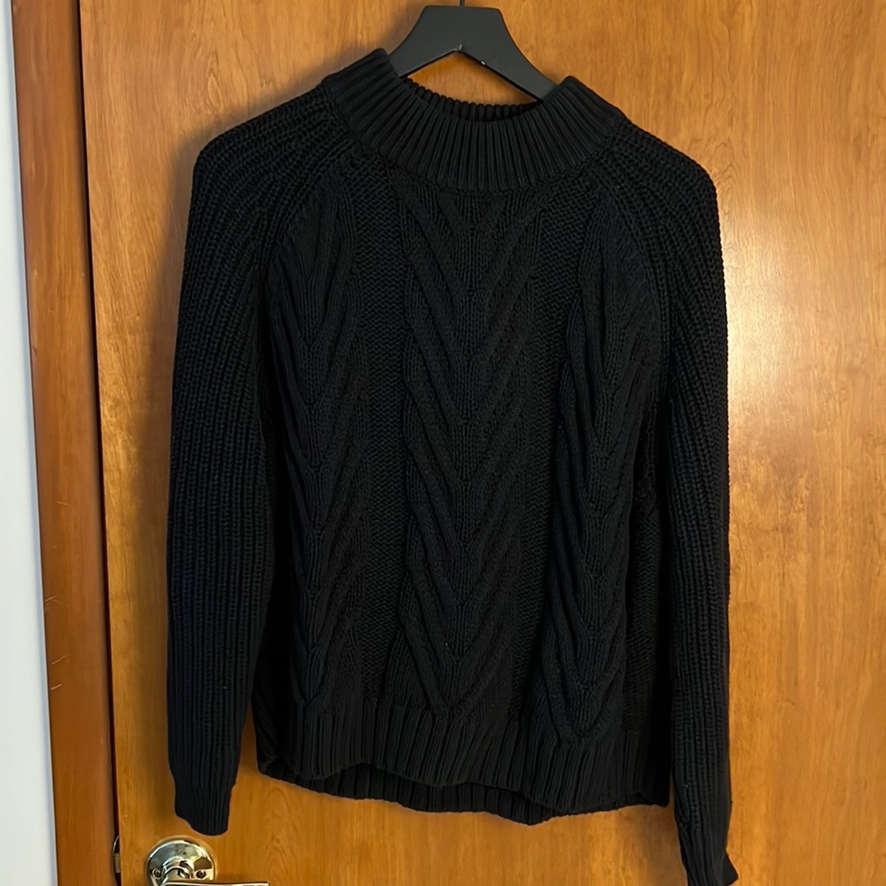 J. Crew Cable knit mock neck sweater in black